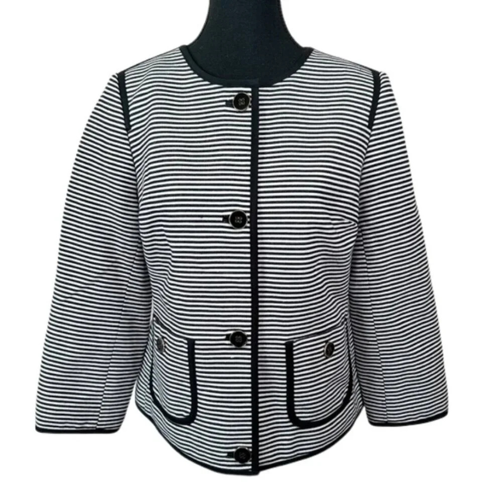 Talbots Size 6 Striped Button Black And White Career Work Wear Blazer